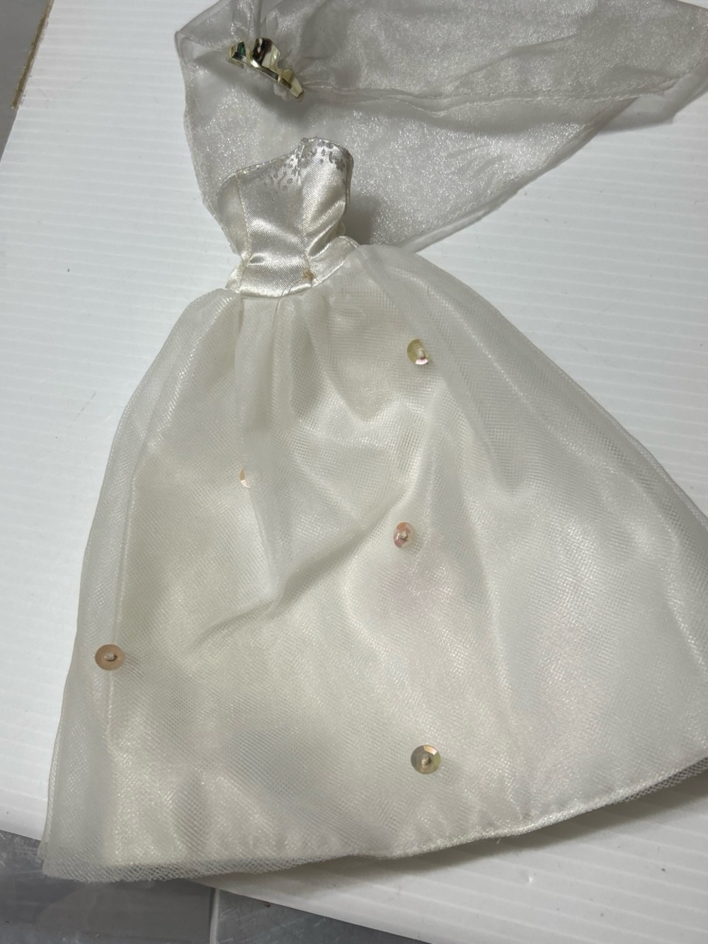 Barbie Ivory Satin and Sheer Sequin Evening Gown